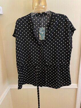 CI CI Bird Black & White Polka Dot Button Down Top Large
